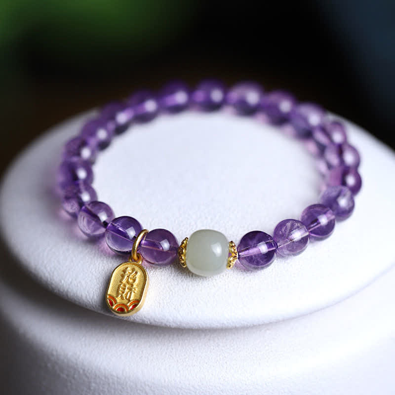 Buddha Stones Natuurlijke amethistkristal Hetian jade helende Armband - Amethist (Spiritueel Bewustzijn ♥ Innerlijke Vrede) - image 0