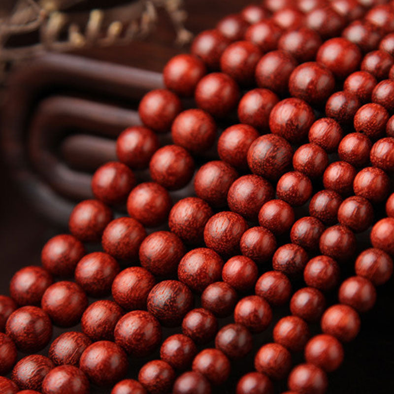 Buddha Stones Tibetaanse Mala - Armband met 108 kralen van rood sandelhout met kleine blaadjes. - image 5