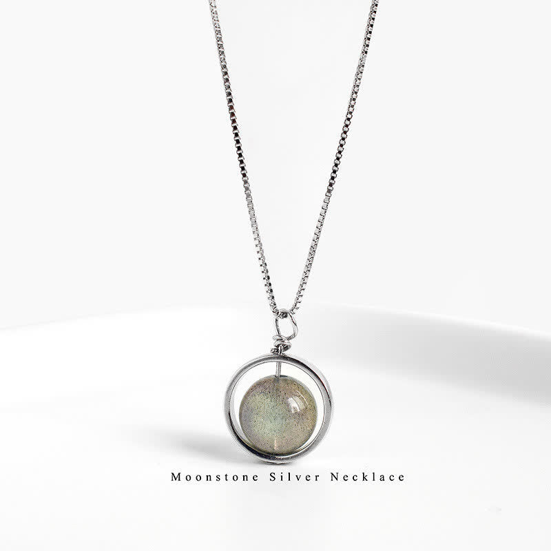 Buddha Stones 925 Sterling Zilveren Maansteen Liefde Planeet Draaibare Ketting - image 8