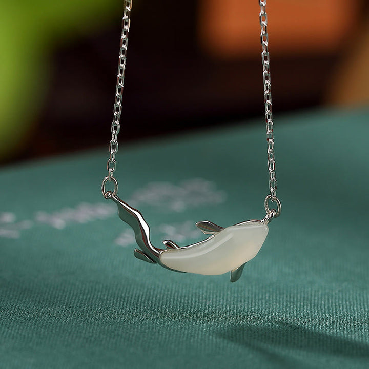 Buddha Stones Halskettinghanger van 925 sterling zilver met witte jade dolfijn als Ketting - Zilveren koi-vis - image 19