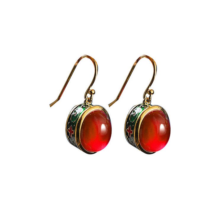 Buddha Stones Ronde rode korund Oorbellen met haaksluiting en hangertje. - image 9
