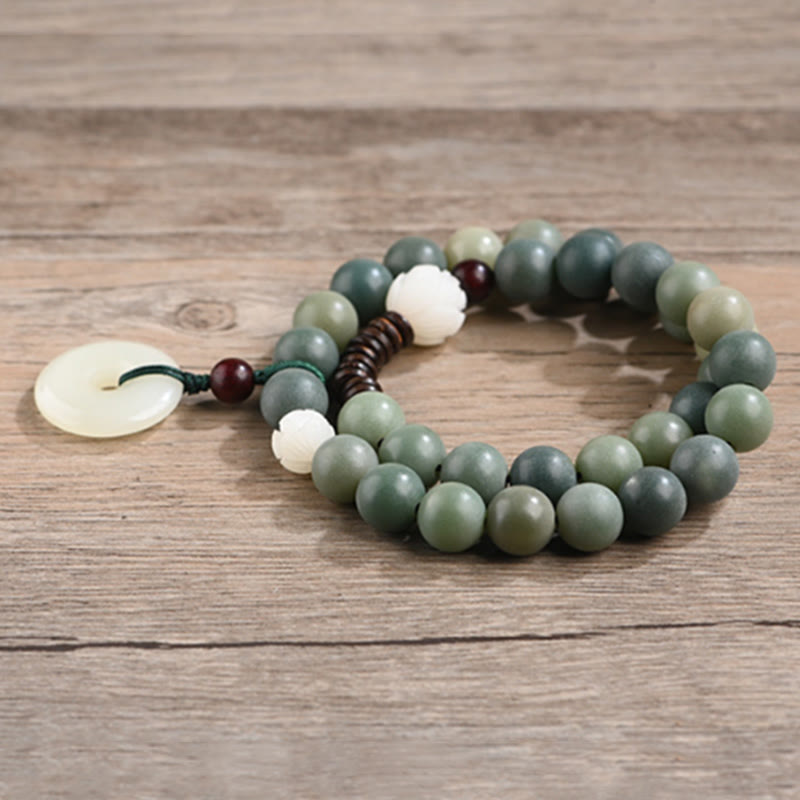 Buddha Stones Cyaan Bodhizaad Lotus Jade Vredesgesp Wijsheid Dubbele Armband - image 9