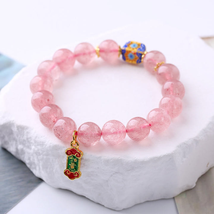 Buddha Stones Aardbeikwarts Armband met positieve Ruyi bedel - Aardbeikwarts (Liefde♥Genezing) - image 0