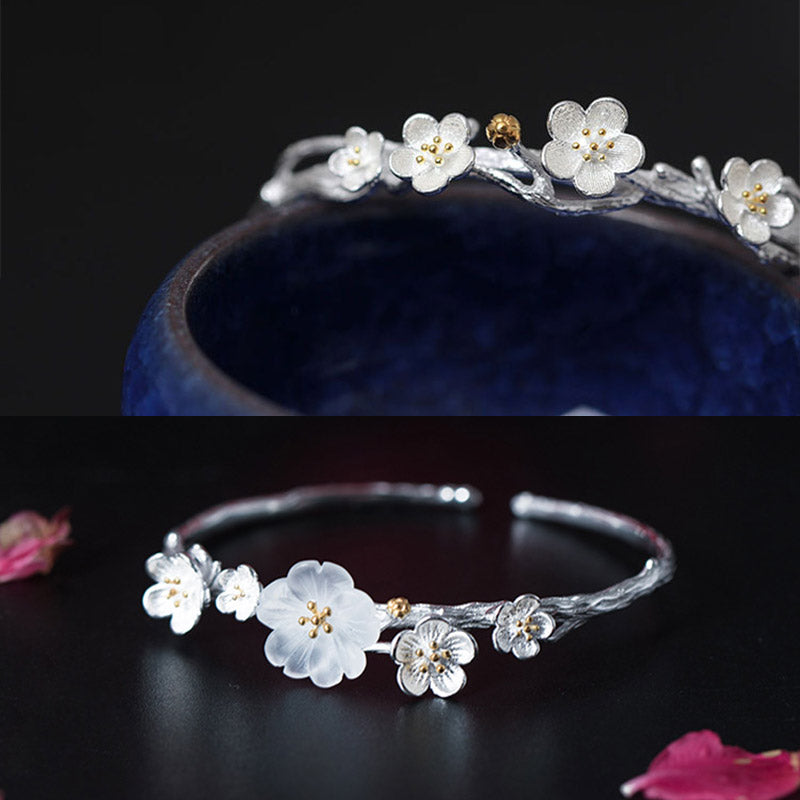 Buddha Stones Verstelbare Armband met pruimenbloemmotief van 925 sterling zilver - image 13