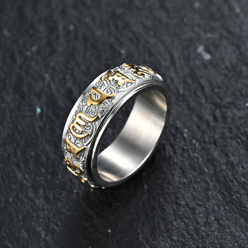 Buddha Stones Ring van titaniumstaal met de tekst "Zes Ware Woorden" voor Balans en Rust. - image 0
