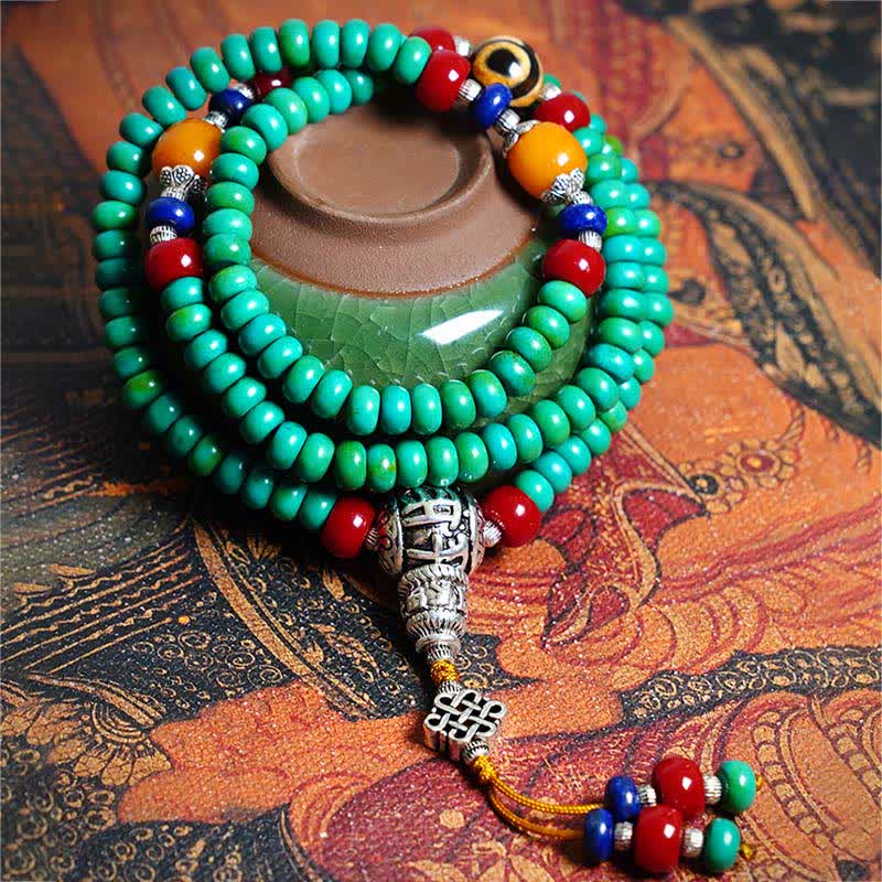 Buddha Stones 108 Mala kralen Tibetaanse turkooizen Dzi kralen Armband - image 10