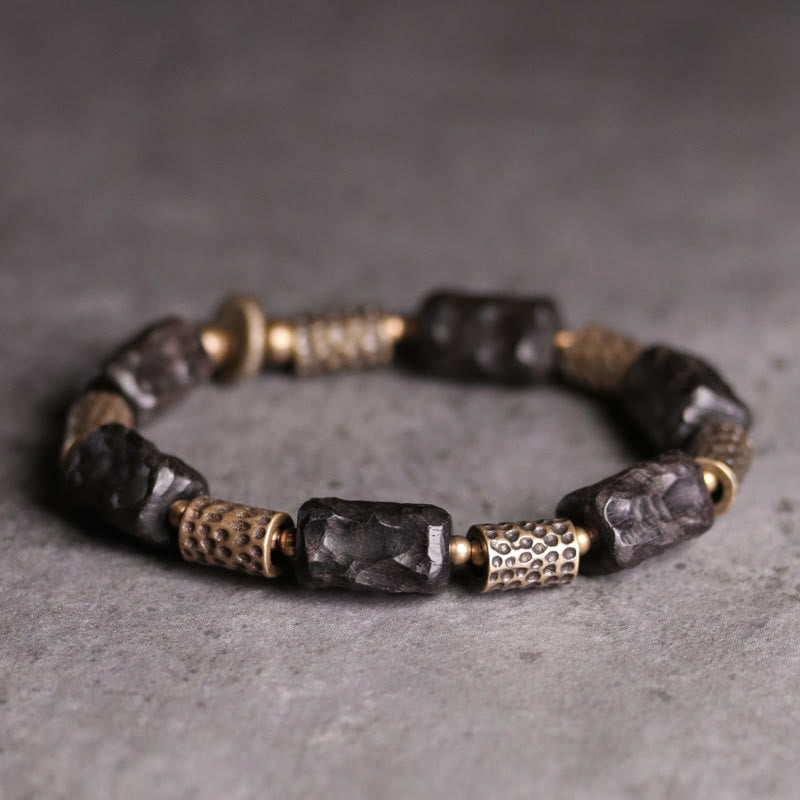 Buddha Stones Tibetaanse Armband van ebbenhout en koper, symbool voor rust en vrede. - 18 cm - Messing buizen - image 9