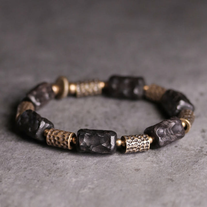 Buddha Stones Tibetaanse Armband van ebbenhout en koper, symbool voor rust en vrede. - 18 cm - Messing buizen - image 9