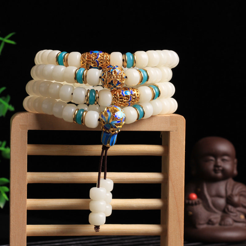 Buddha Stones Natuurlijke witte bodhizaad Mala met 108 kralen, een Armband voor welvaart. - image 1