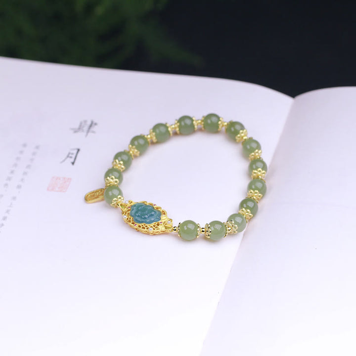 Buddha Stones 925 sterling zilveren, 14 karaats gouden, Hetian jade lotus Armband - image 4