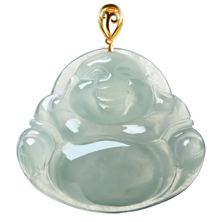 Buddha Stones Lachende Boeddha hanger van natuurlijke jade en titanium stalen Ketting - image 7