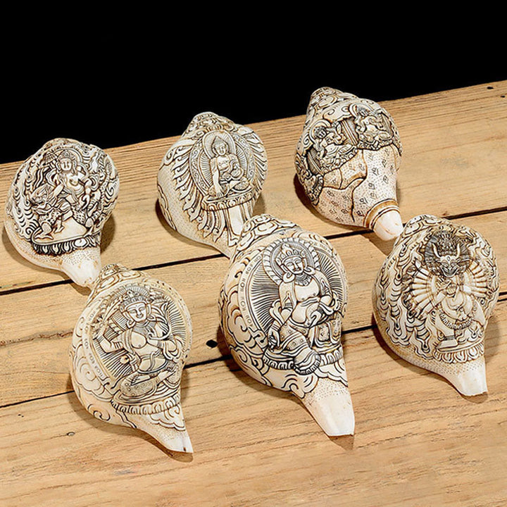 Tibetaanse handgemaakte gegraveerde Shankha Boeddha Avalokitesvara Conch Shell rijkdom decoratie - image 3