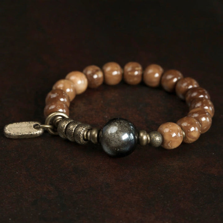 Buddha Stones Kuka-zaad, tijgeroog, goudkleurige obsidiaan, messing, koperen Armband - image 8