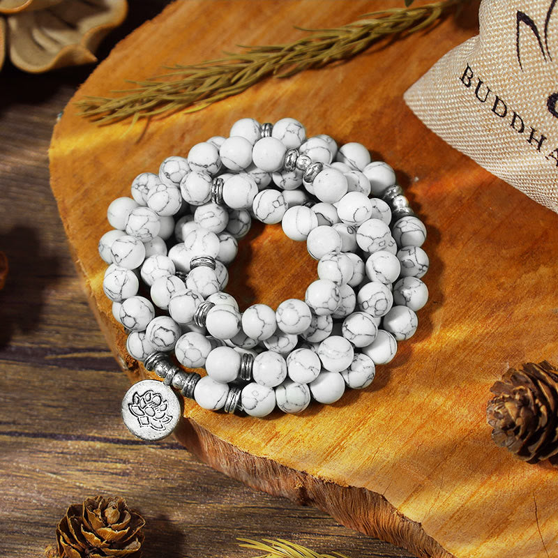 Buddha Stones Witte turkooizen lotus Mala helende Armband - image 0