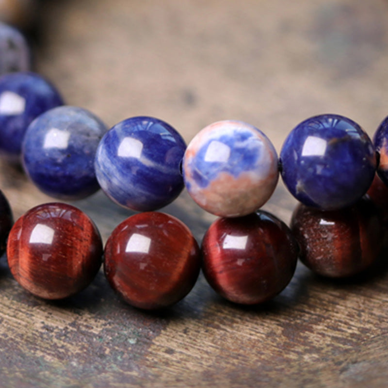 Buddha Stones Armband voor koppels met zwarte obsidiaan, sodaliet en koperen kristallen. - image 3
