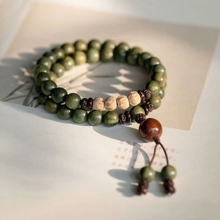 Buddha Stones Groene sandelhouten Armband met positieve boodschap en vredesmotief - 8mm - 18 cm - image 6