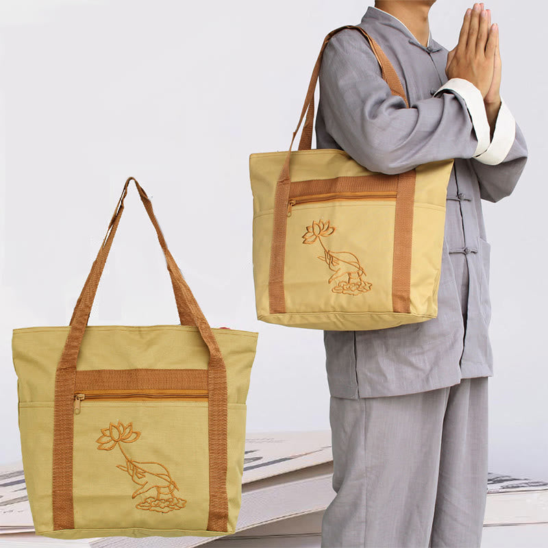 Spirituele Mind Oefening Lotus Borduurpatroon Canvas Schoudertas Shopper - image 2