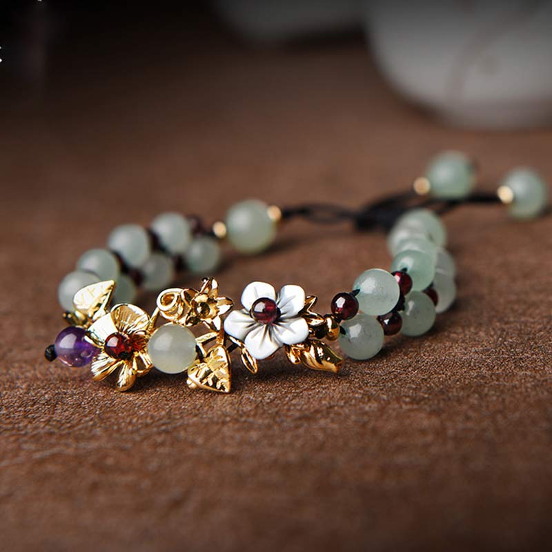 Buddha Stones Groene aventurijn granaat kralen Armband met bloemblaadjes - image 0