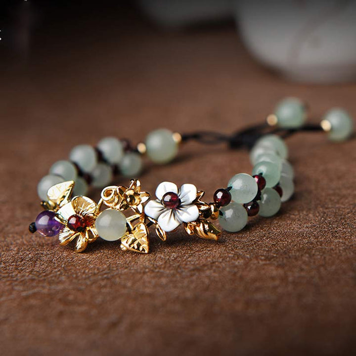 Buddha Stones Groene aventurijn granaat kralen Armband met bloemblaadjes - image 0