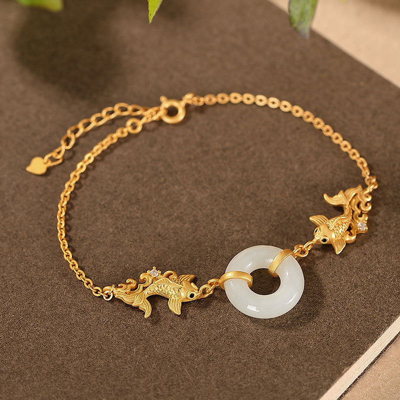 Buddha Stones Witte jade Armband met koi-vis als symbool van voorspoed - Koi-vis (Geluk ♥ Welvaart) - image 0