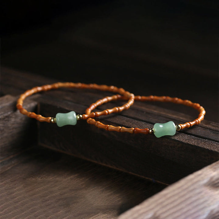 Buddha Stones Natuurlijke olijfpitgroene aventurijn bamboe Armband - image 9