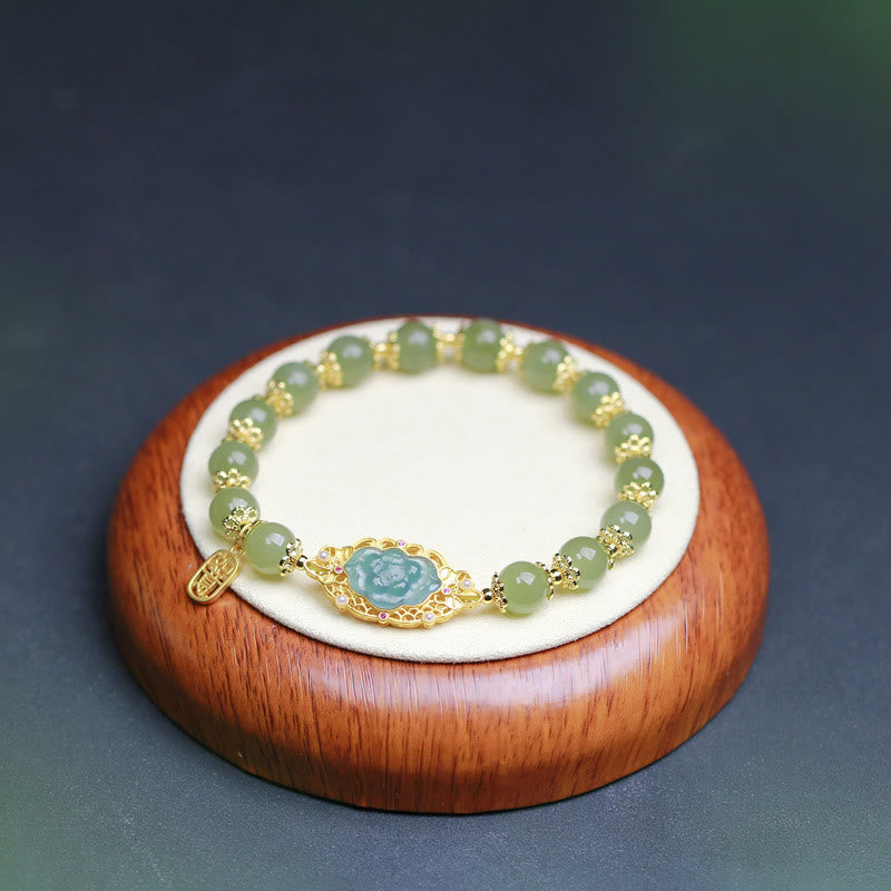 Buddha Stones 925 sterling zilveren, 14 karaats gouden, Hetian jade lotus Armband - image 5