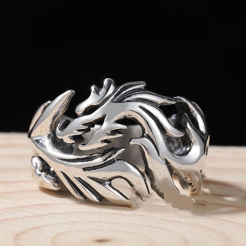Buddha Stones Verstelbare Ring met drakenpatroon voor extra bescherming. - image 1