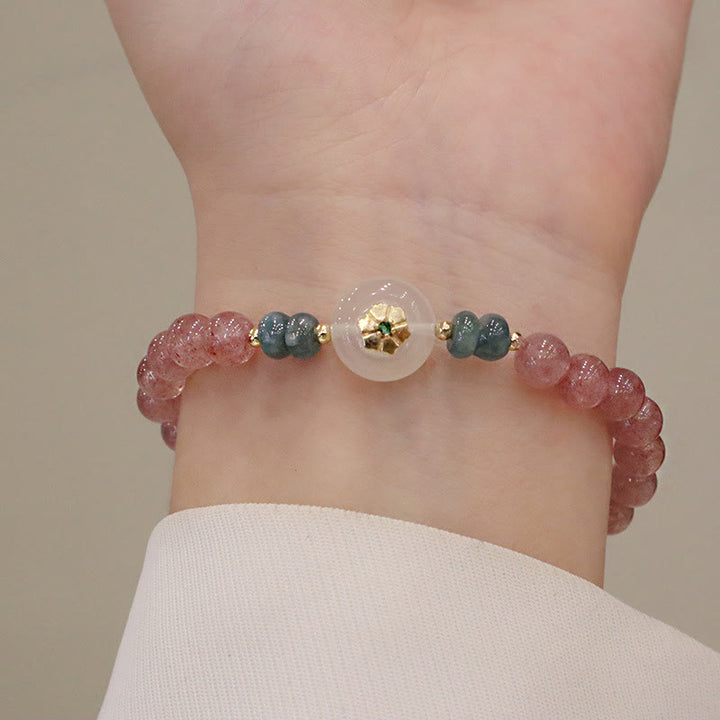Buddha Stones Natuurlijke aardbeikwarts chalcedoon jade helende Armband - image 3