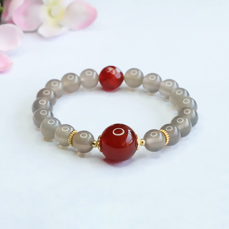 Buddha Stones Armband van natuurlijke grijze chalcedoon en rode agaat - Grijze chalcedoon - image 0