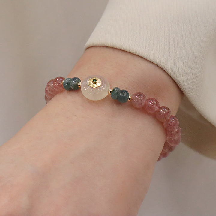 Buddha Stones Natuurlijke aardbeikwarts chalcedoon jade helende Armband - image 7