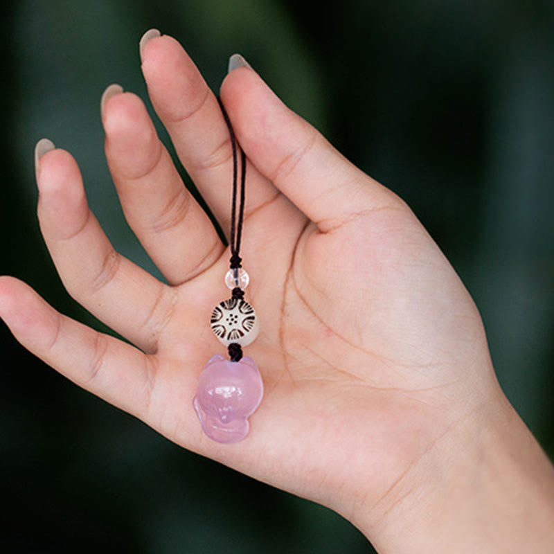 Natuurlijke chalcedoon Telefoonhanger decoratie met vossenmotief. - image 10