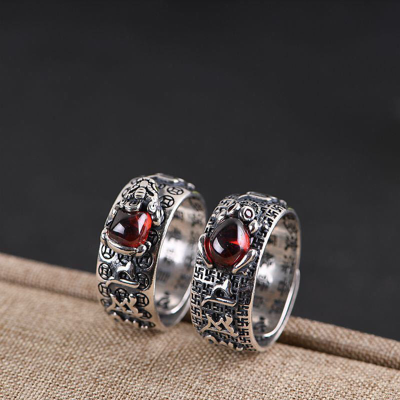 Buddha Stones Genstone PiXiu Feng Shui Kikker Vajra Dorje Hart Soetra Rijkdom Verstelbare Ring - image 3
