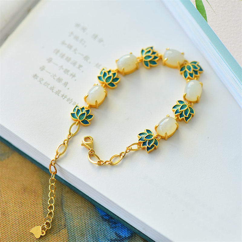 Buddha Stones Witte jade cyaan jade lotus Armband - image 1