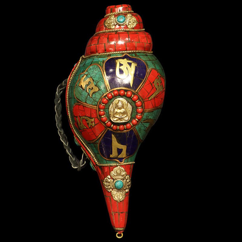 Tibetaanse handgemaakte Shankha Om Mani Padme Hum Boeddha Conch Shell Lucky Decoratie - image 1