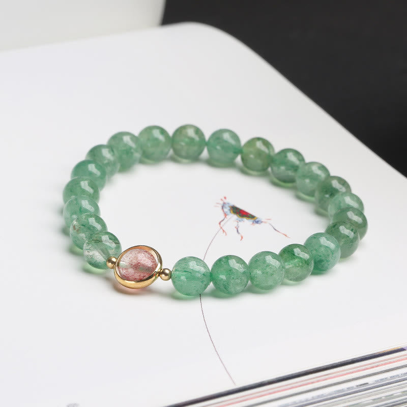 Buddha Stones Natuurlijke groene aardbeikwarts kalmerende Armband - image 1