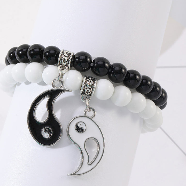 Buddha Stones 2 stuks zwarte onyx en witte turkooizen kralen Yin Yang Armband voor stellen - image 8