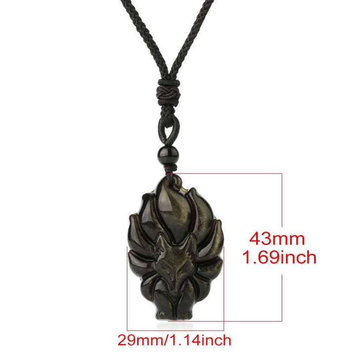 Buddha Stones Natuurlijke fluoriet gouden obsidiaan vossenhanger Ketting - image 13