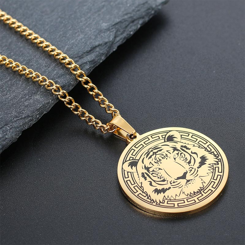 Buddha Stones Dierenvormige titanium stalen ketting met beschermende hanger - Gouden Tijger - image 3