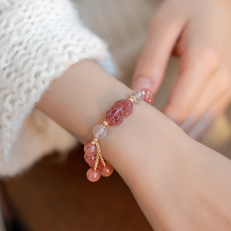 Buddha Stones Natuurlijke aardbeikwarts maansteen PiXiu liefde helende Armband - image 1