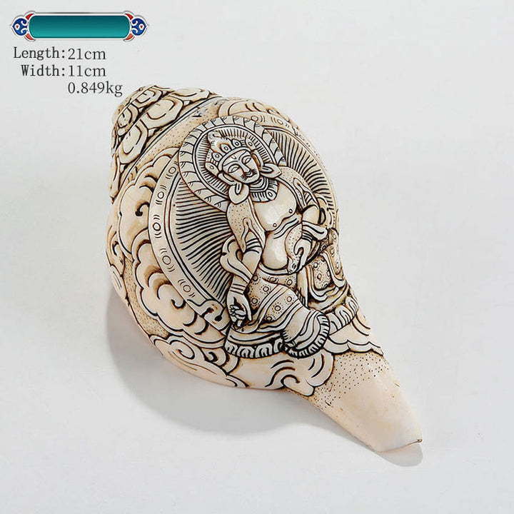 Tibetaanse handgemaakte gegraveerde Shankha Boeddha Avalokitesvara Conch Shell rijkdom decoratie - Gele God van de Rijkdom 21*11cm - image 24