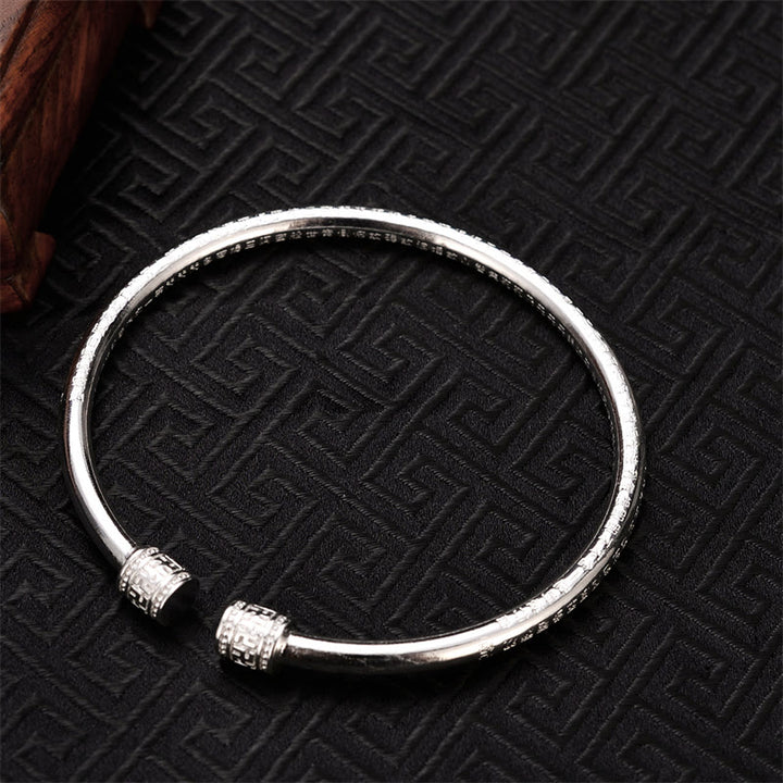 Buddha Stones Bangle-armband van wit koper met gegraveerd hakenkruispatroon en de tekst "Heart Sutra" (gelukssymbool). - image 3