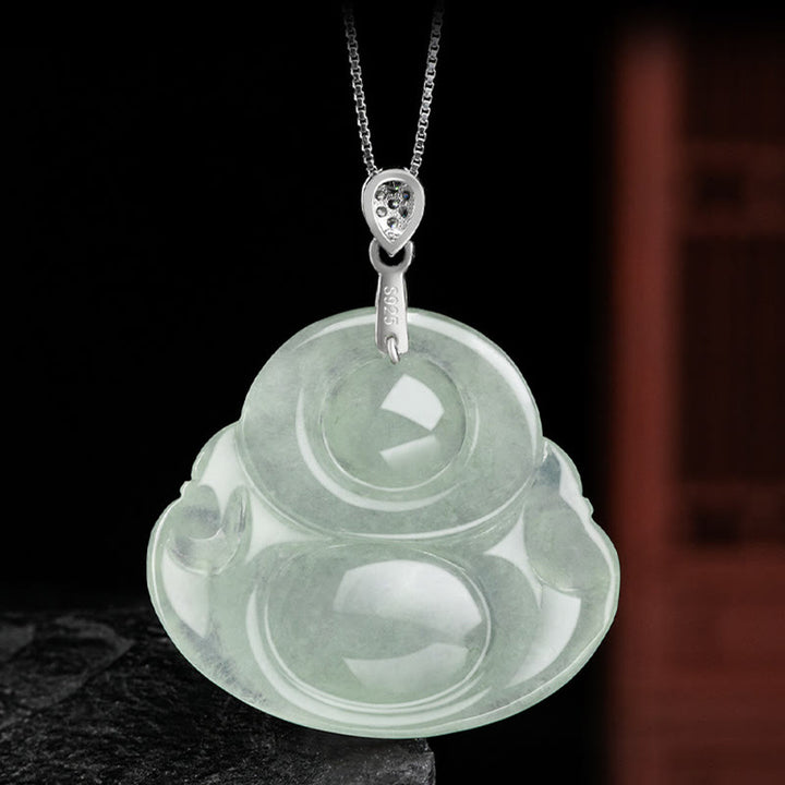 Buddha Stones Natuurlijke jade lachende Boeddha welvaart overvloed ketting Ketting van titaniumstaal - image 4