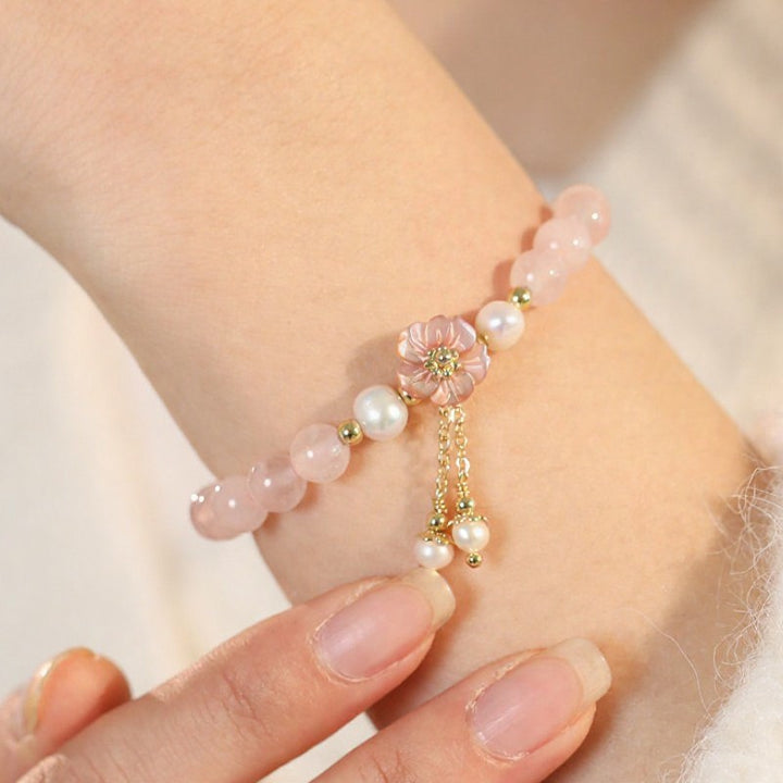 Buddha Stones Rozenkwarts parel bloem bedeltje Armband - image 11