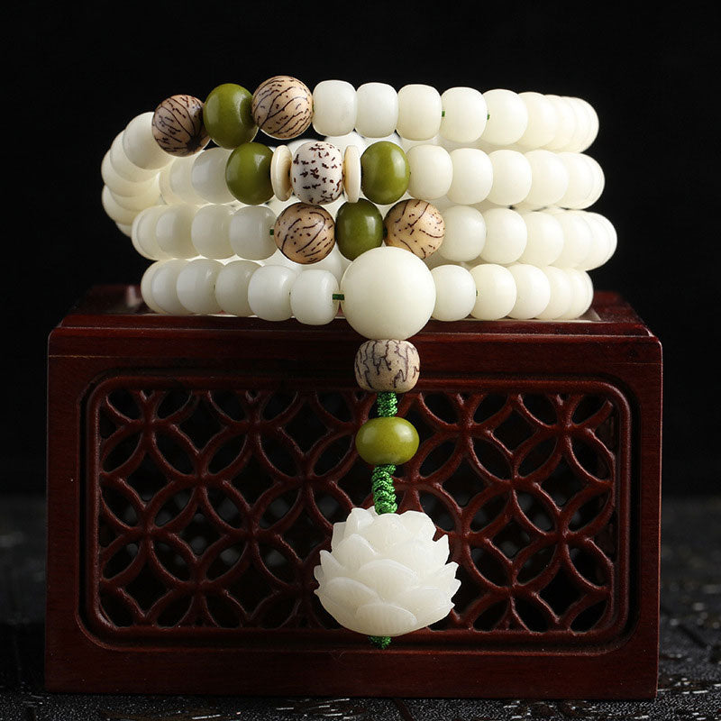 Buddha Stones Witte jade Bodhi Lotus Mala Harmonie Ketting en Armband - 8* 10mm - image 24