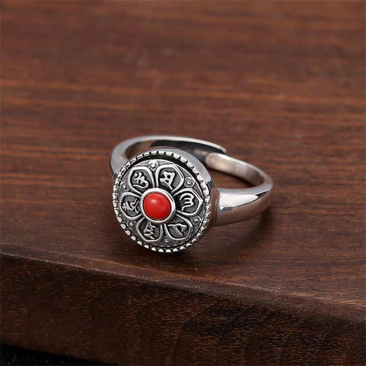 Buddha Stones Tibetaanse Om Mani Padme Hum Peace draaibare Ring - Red Om Mani Padme Hum - image 2