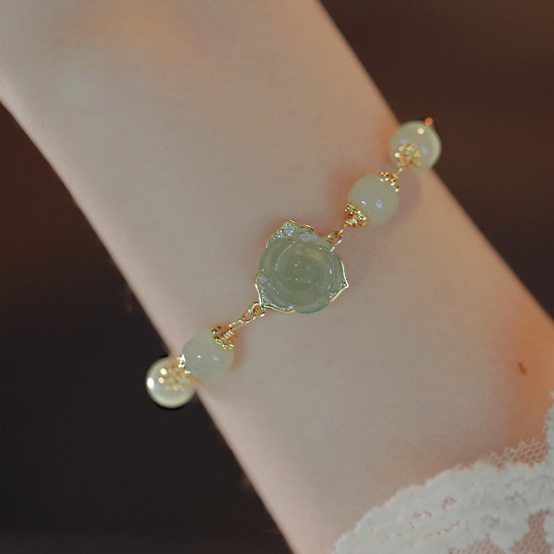 Buddha Stones 14-karaats vergulde Hetian jade rozenbloem Armband - image 1