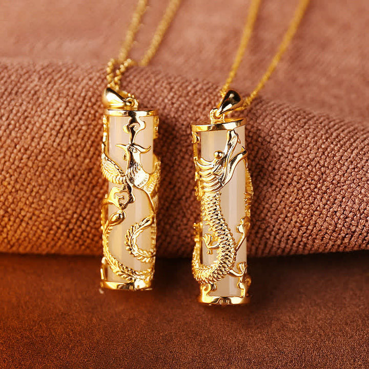 Buddha Stones Jade Draak Feniks Koperen Zegen Harmonie Ketting - image 8