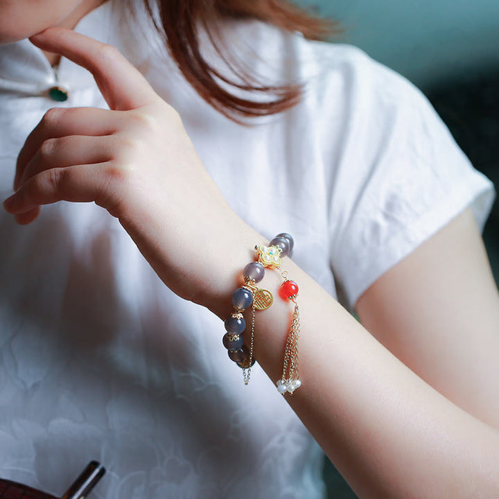 Buddha Stones Natuurlijke grijze agaat Fu karakter parel kwastje Armband - image 13