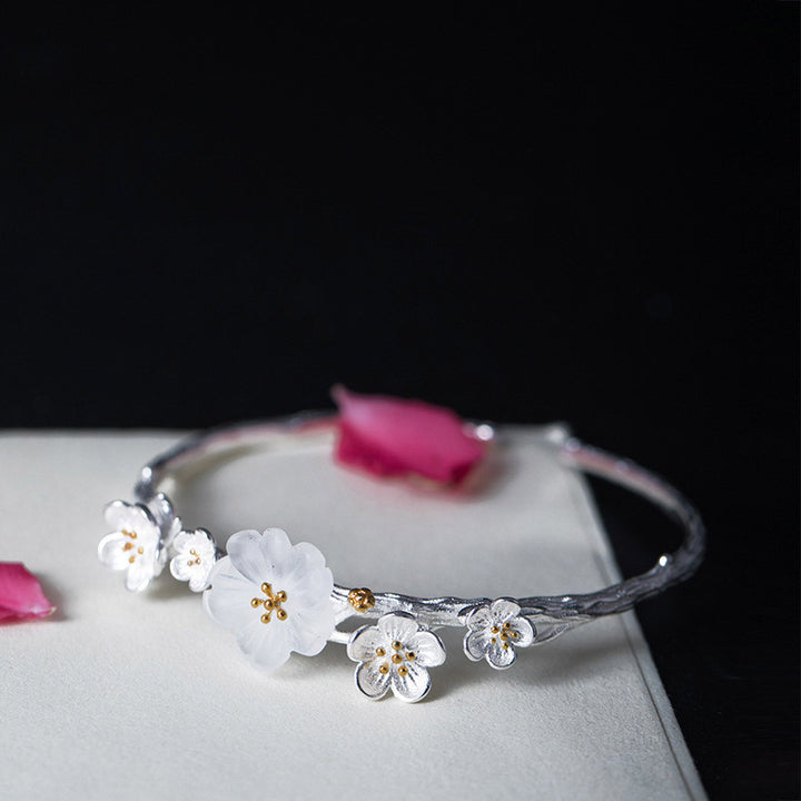Buddha Stones Verstelbare Armband met pruimenbloemmotief van 925 sterling zilver - image 4
