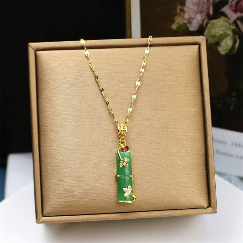 Buddha Stones Witte jade, cyaan jade, bamboe geluks- en Ketting - image 8